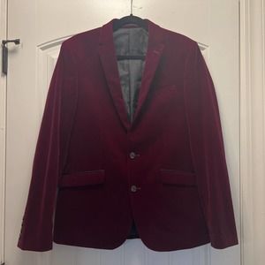 ASOS Men's Slim Fit Two Button To Fit Chest Casual Velvet Blazer Size 40 Red